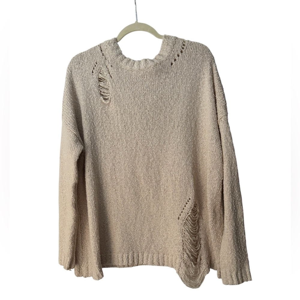 P.S. Kate Cream Distressed Sweater